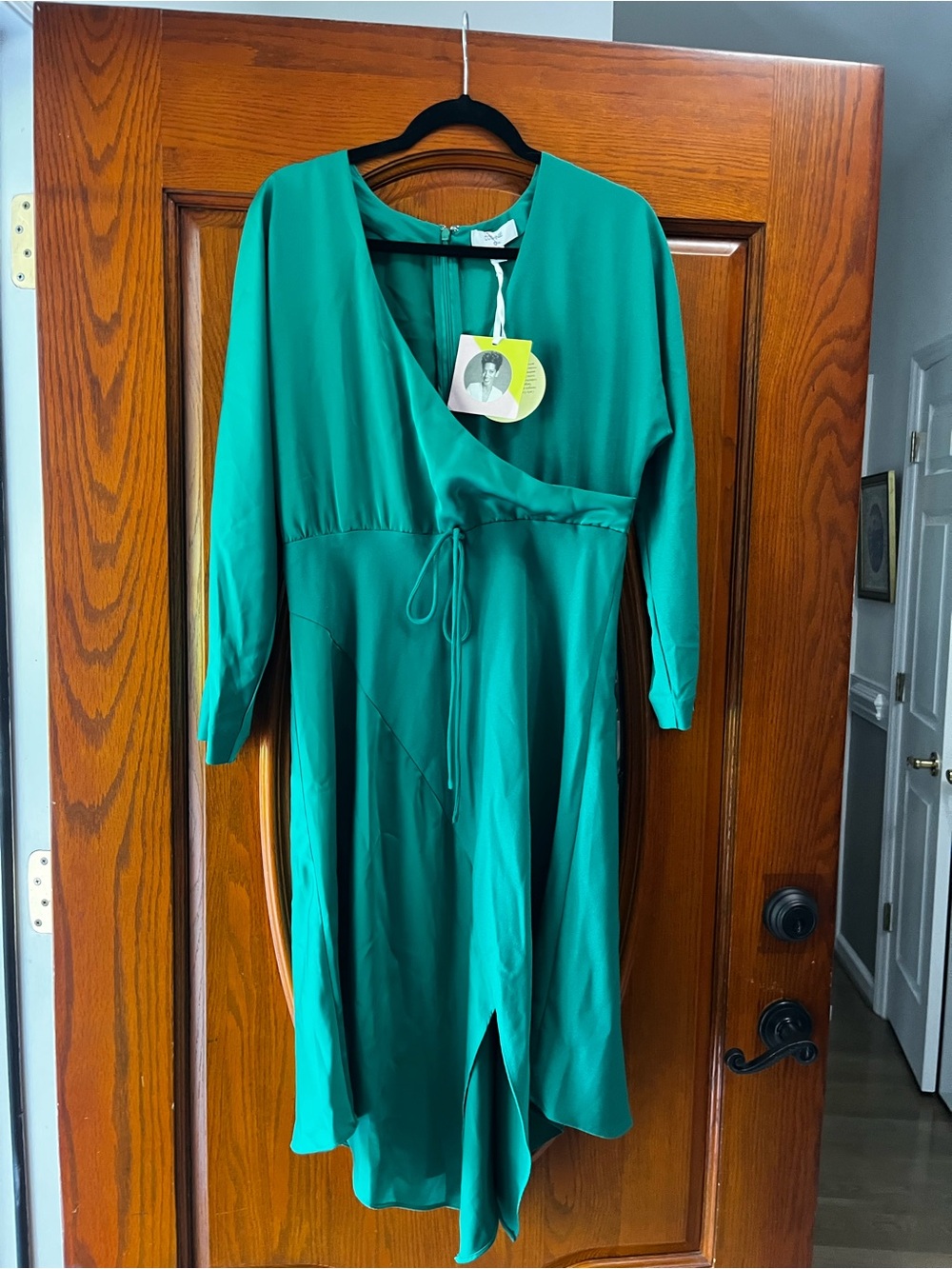 NWT Emerald Green Wrap-Front Midi Dress